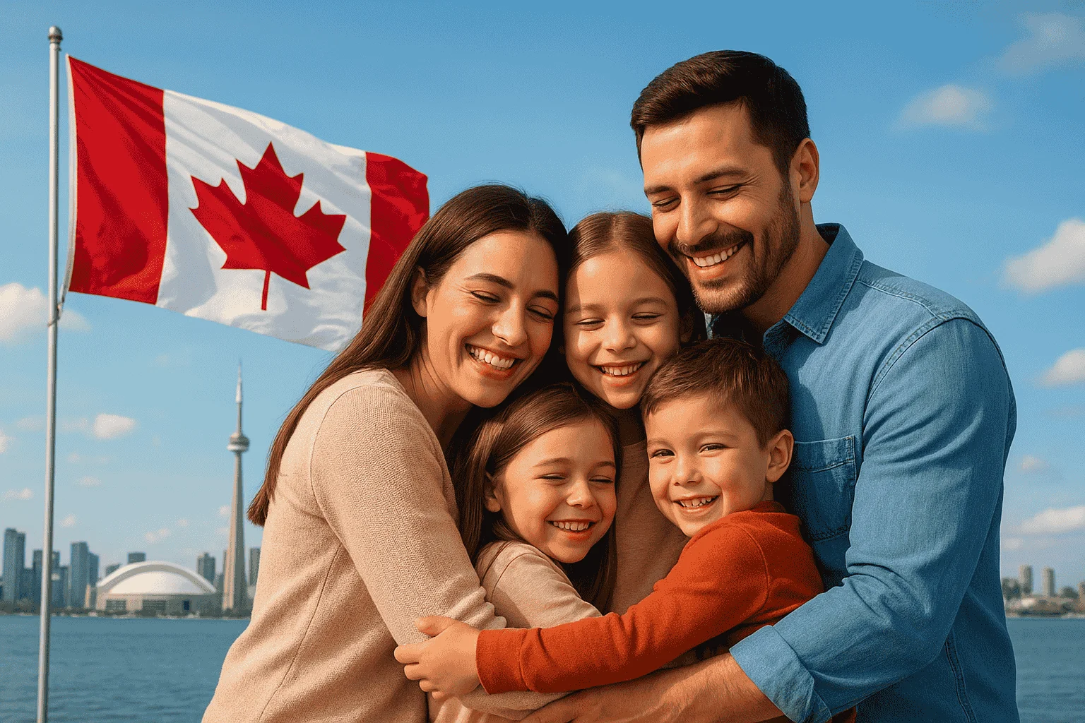 لم الشمل في كندا – عائلة سعيدة تجتمع معًا بعد إجراءات لم الشمل الرسمية