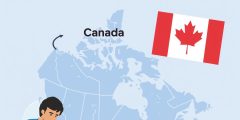 "إعلان عن التسجيل في الهجرة إلى جزيرة الأمير إدوارد 2025 مع خريطة كندا وعلم كندا، يوضح خطوات التقديم للهجرة