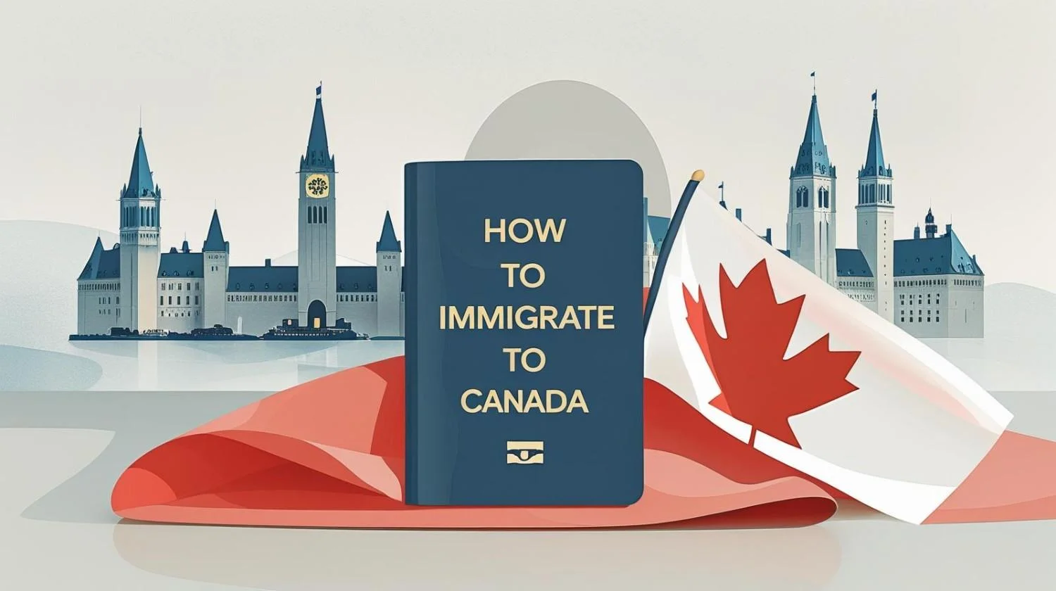 "طريقة الهجرة إلى كندا 2025 مع الشروط والخطوات والتكاليف – صورة توضيحية لعلم كندا وجواز السفر"