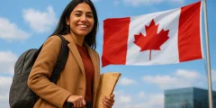 لاجئة تصل إلى كندا بعد تقديم طلب اللجوء، تمشي بخطى واثقة نحو بداية جديدة مليئة بالأمل.