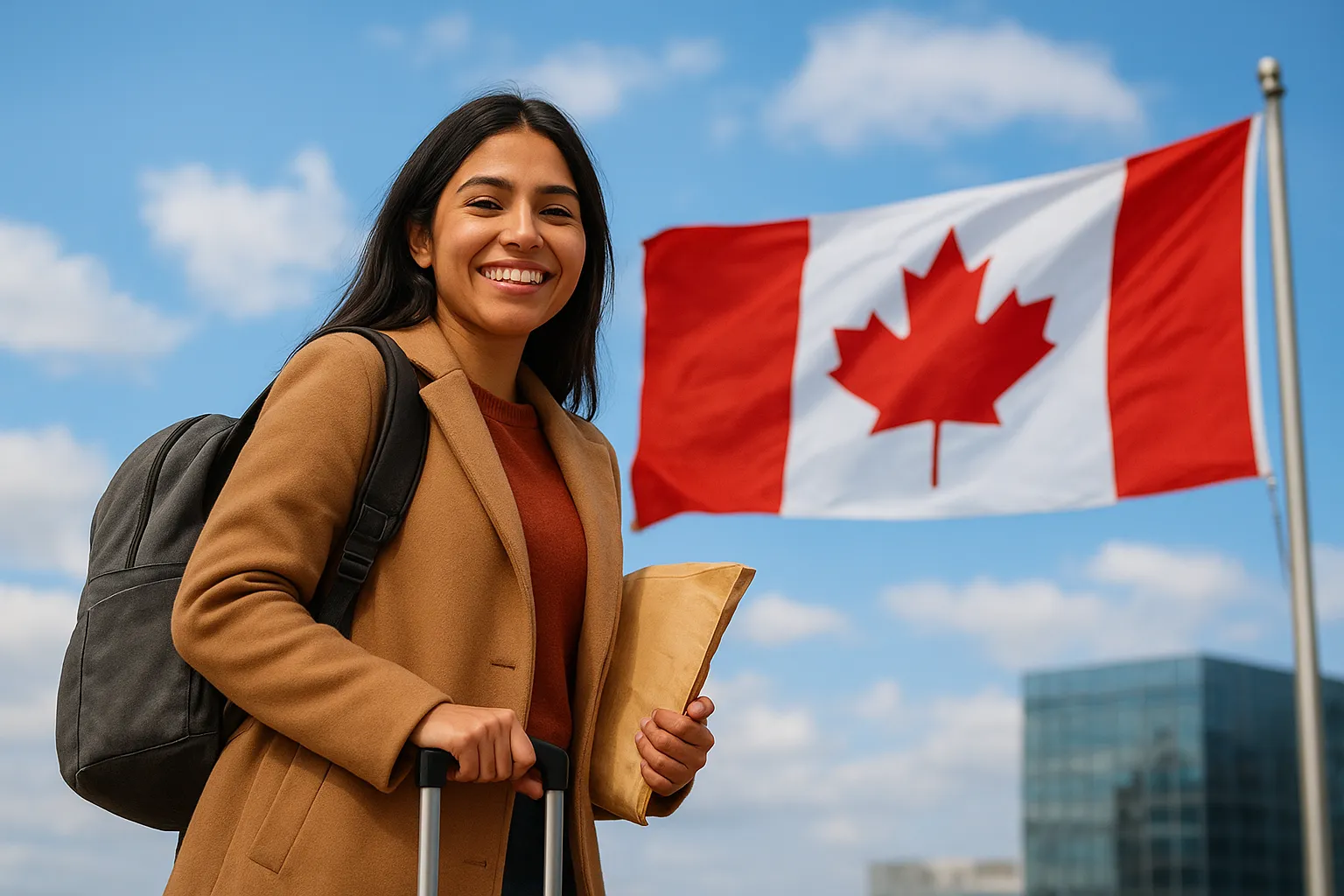 لاجئة تصل إلى كندا بعد تقديم طلب اللجوء، تمشي بخطى واثقة نحو بداية جديدة مليئة بالأمل.
